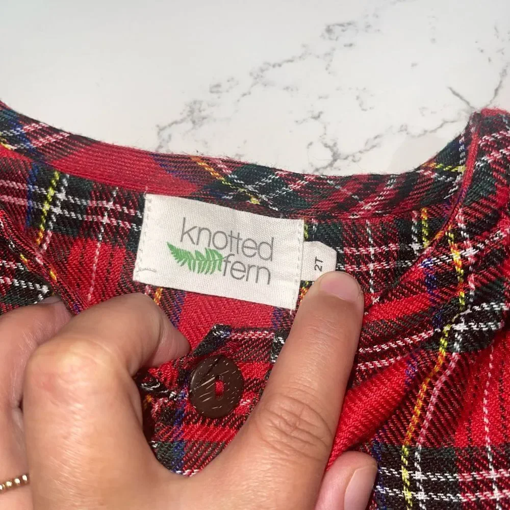 Knotted Fern Red Plaid‎ Pajamas with Flap in Back - Size 2T
